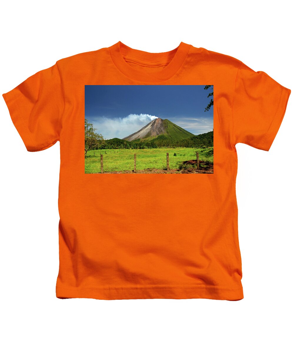Scenics Kids T-Shirt featuring the photograph The Classic Cone Shape of Arenal Volcano in Costa Rica by Tito Slack