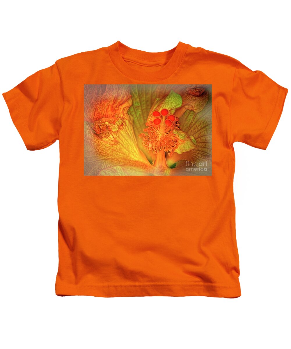 Macro Photography Kids T-Shirt featuring the photograph The Hibiscus by Barry Weiss
