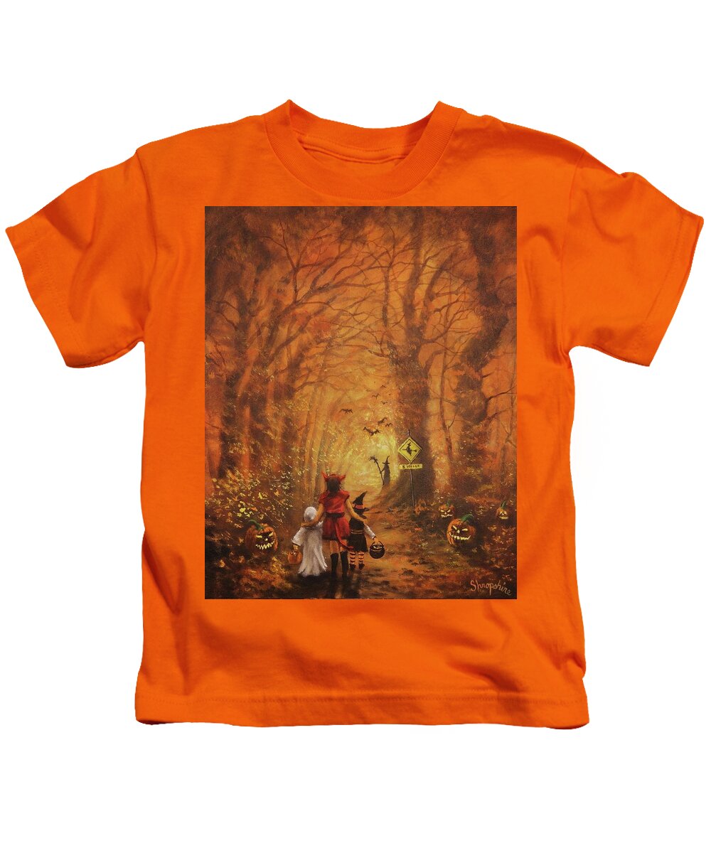 Halloween Kids T-Shirt featuring the painting Witch Crossing Ahead by Tom Shropshire