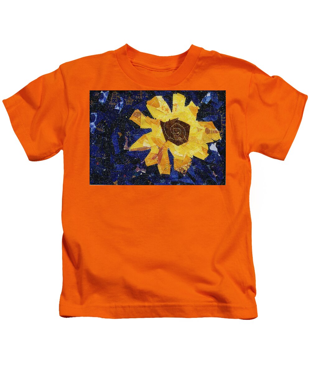 Fiber Art Kids T-Shirt featuring the tapestry - textile Yellow Flower by Pam Geisel