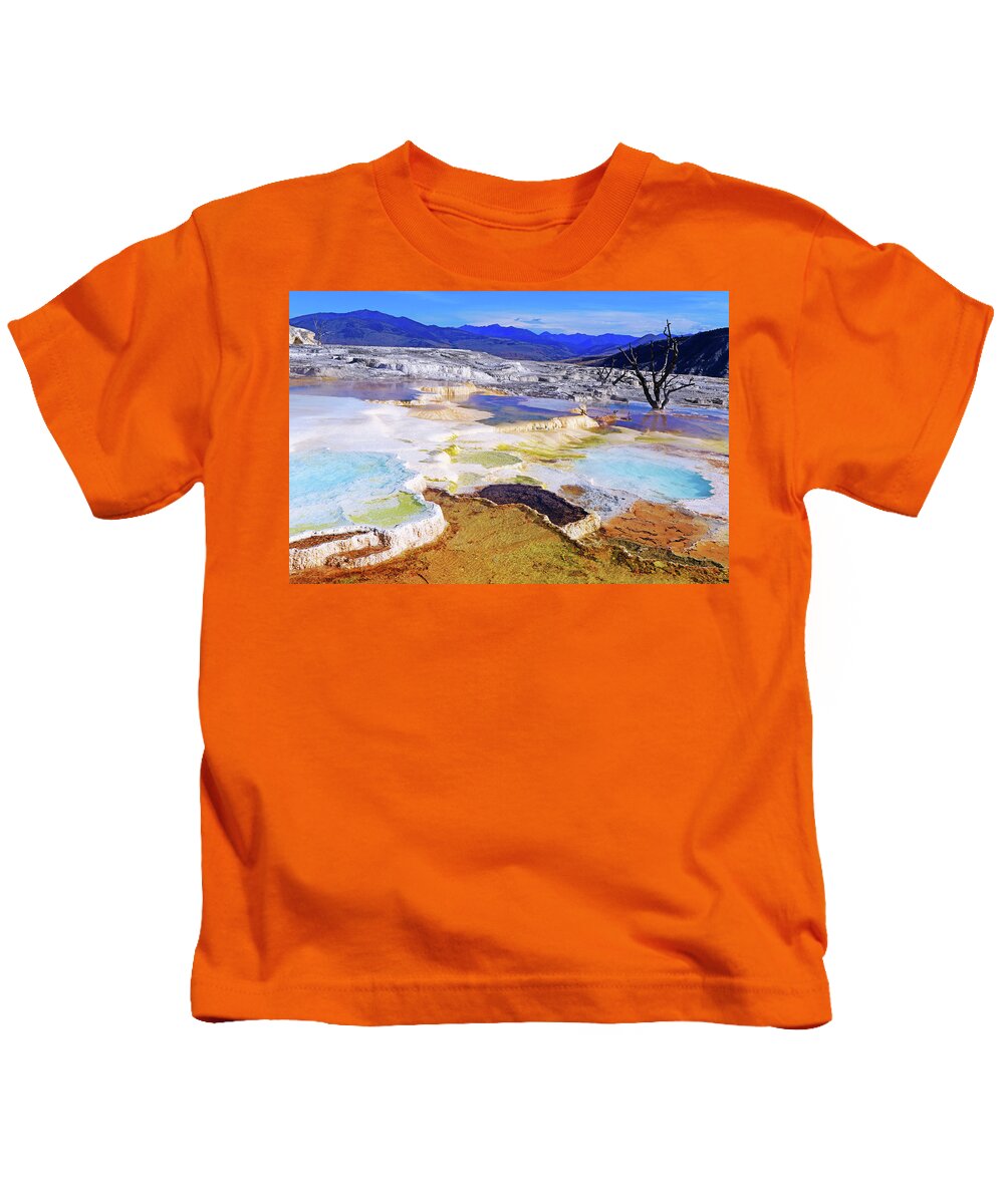Canary Spring Kids T-Shirt featuring the photograph Canary Spring in Yellowstone #1 by Shixing Wen
