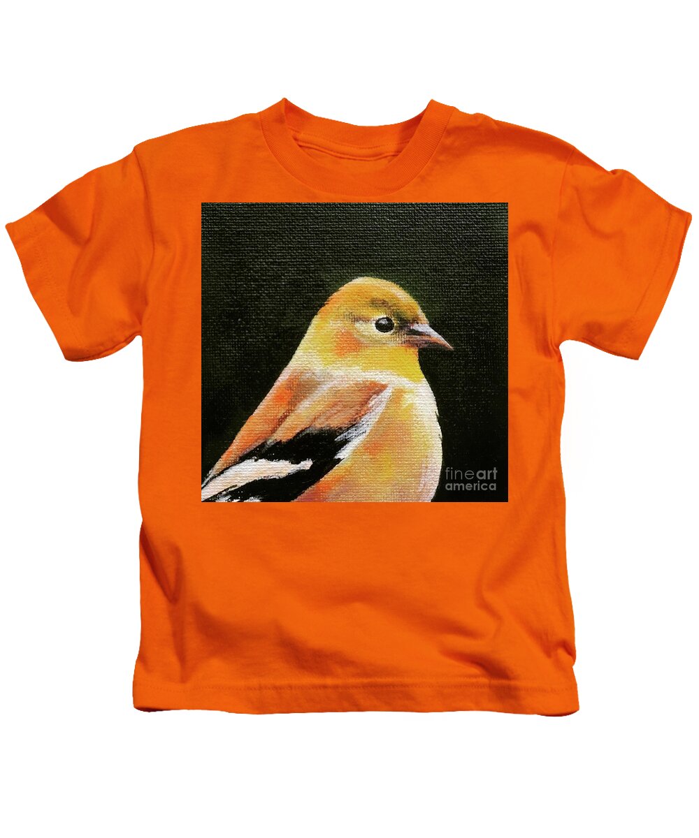 Original Painting Kids T-Shirt featuring the painting Goldfinch II by Lisa Dionne