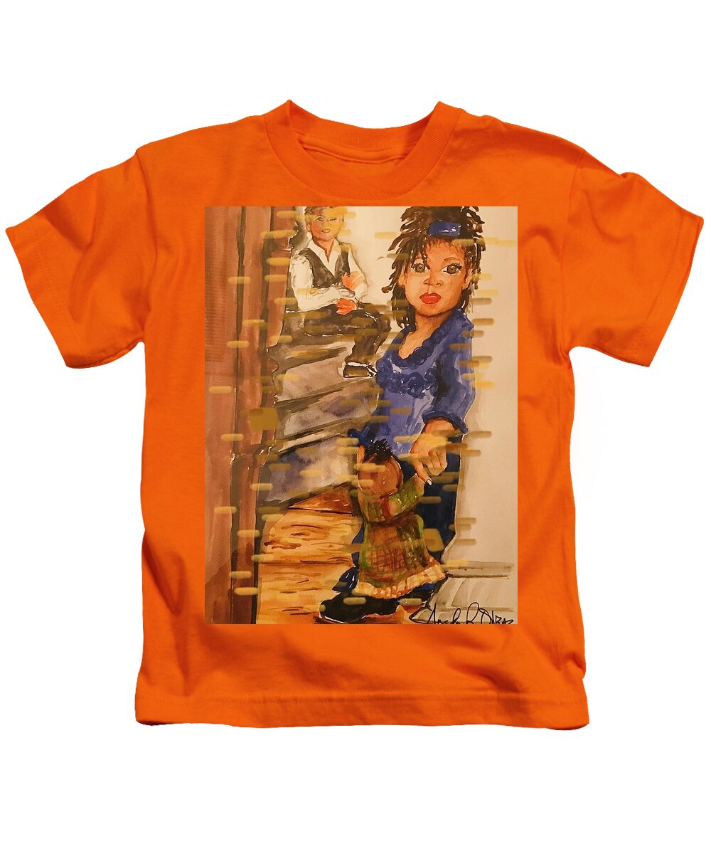  Kids T-Shirt featuring the painting Little Girl by Angie ONeal