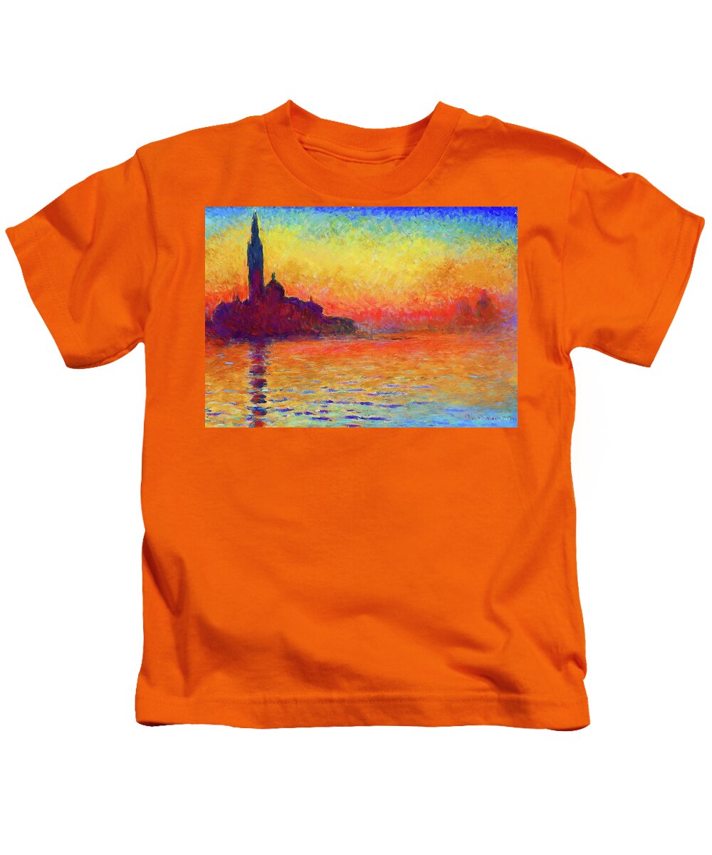 Monet Kids T-Shirt featuring the painting Sunset in Venice #1 by Jon Baran