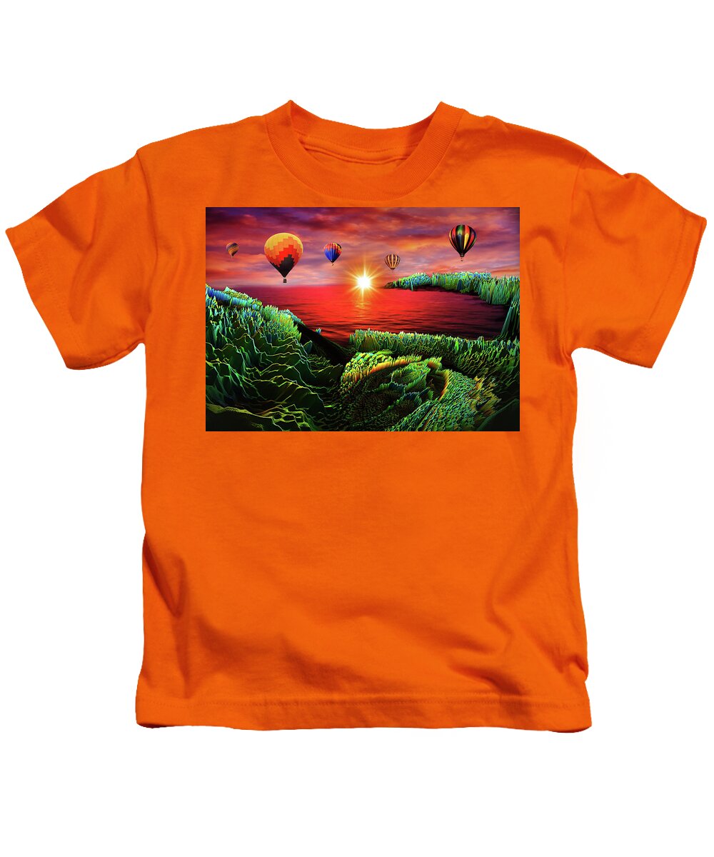 Art Kids T-Shirt featuring the digital art Adventure above Iguana Bay by Artful Oasis