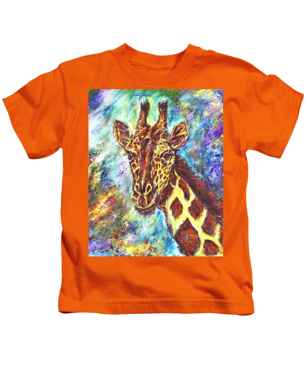 African Giraffe Kids T-Shirt featuring the painting African Giraffe by John Bohn