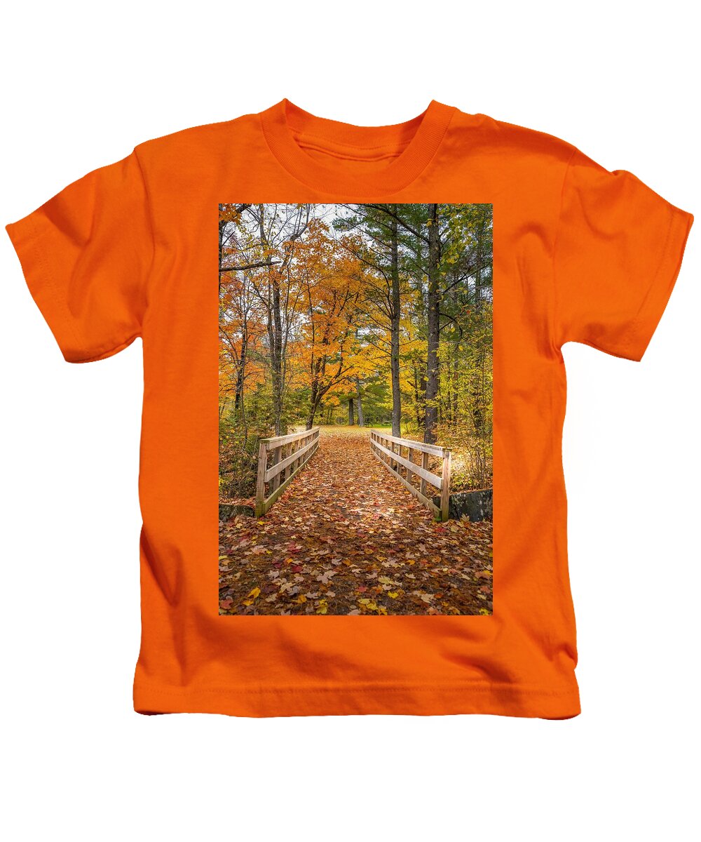 Wood Bridge Kids T-Shirt featuring the photograph Autumn Splendor at Jay Cooke by Susan Rydberg