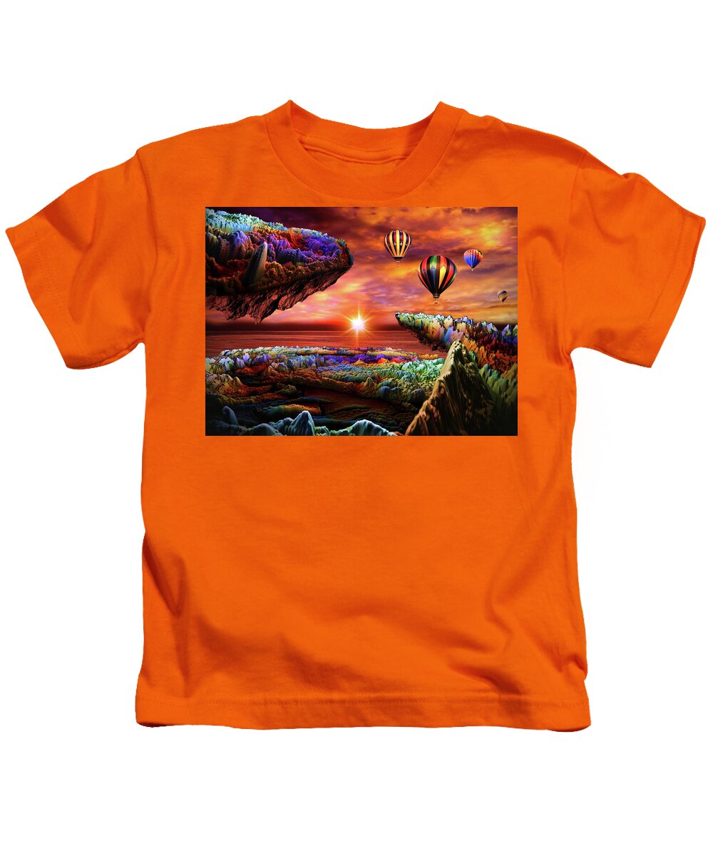 Art Kids T-Shirt featuring the digital art Balloon Adventure Over Paradise by Artful Oasis