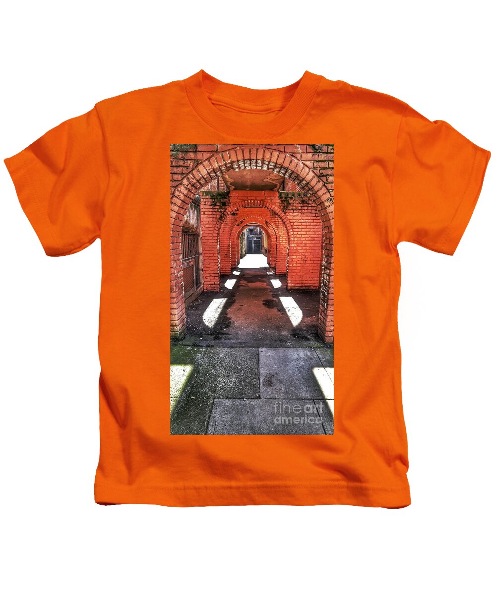 Bricks Kids T-Shirt featuring the photograph Brick Arches by Kimberly Furey