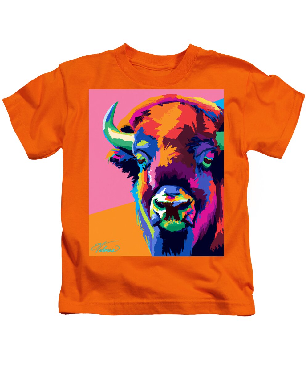  Kids T-Shirt featuring the painting Buffalo pop. by Emanuel Alvarez Valencia