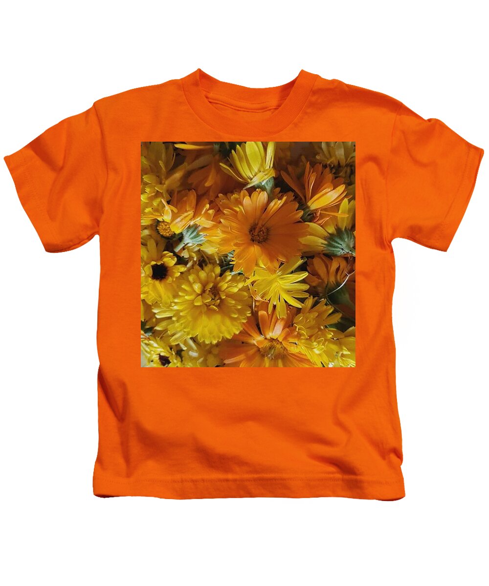 Orange Kids T-Shirt featuring the photograph Calendula Blossom Sunrise by Vicki Noble