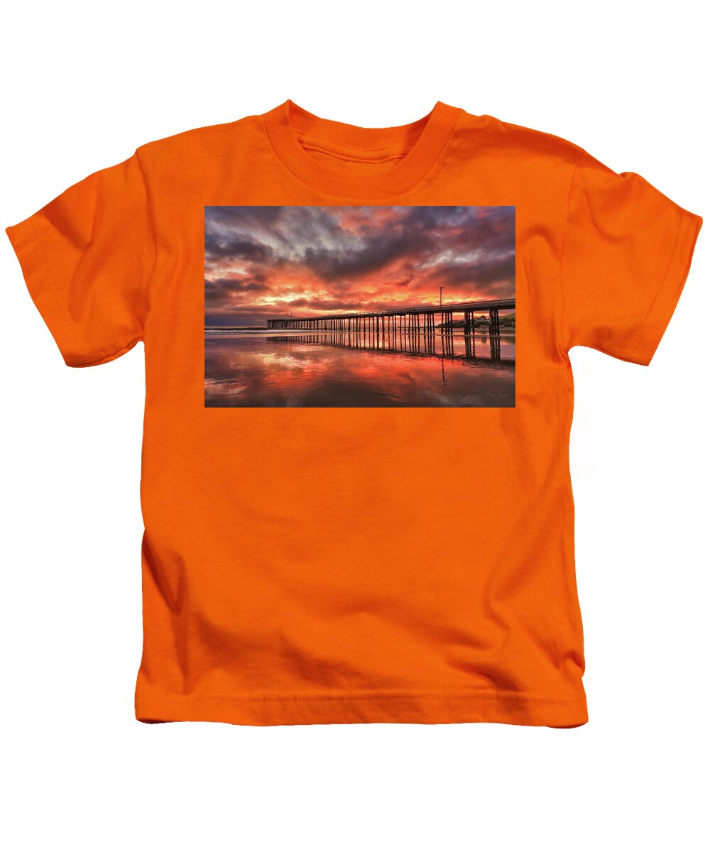 Morro Bay Kids T-Shirt featuring the photograph Cayucos Pier on Fire by Beth Sargent