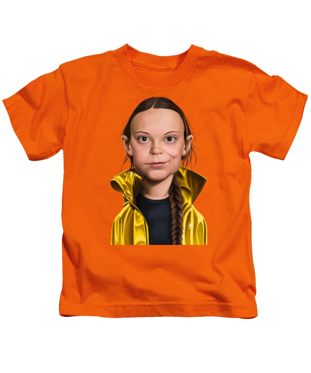 Illustration Kids T-Shirt featuring the digital art Celebrity Sunday - Greta Thunberg by Rob Snow