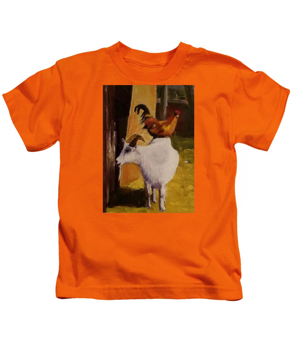 Goat Kids T-Shirt featuring the painting Chicken on a Goat by Shawn Smith