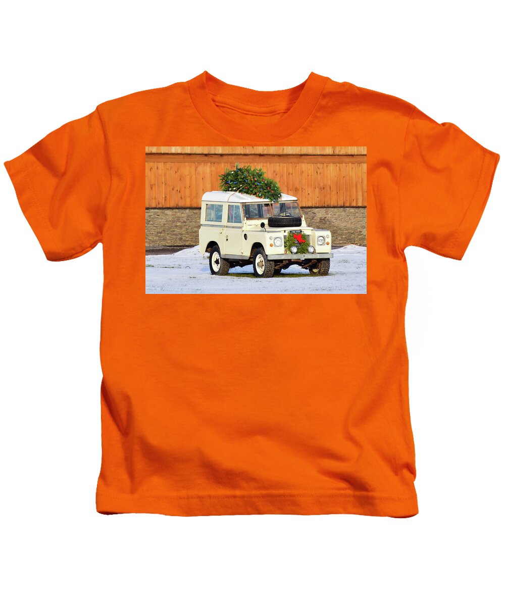 Land Rover Kids T-Shirt featuring the photograph Christmas Land Rover by Nicole Lloyd