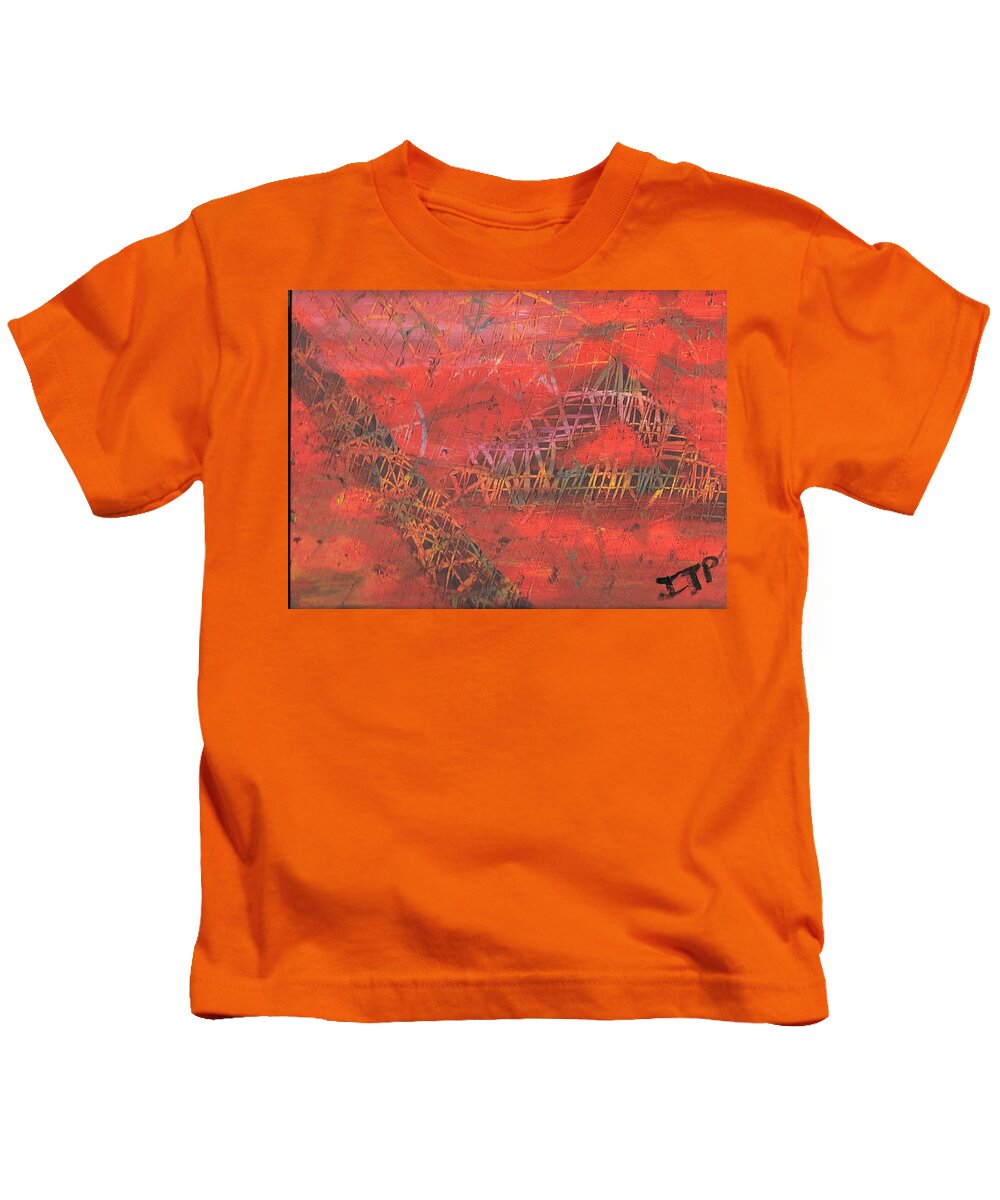 Red Kids T-Shirt featuring the painting Clawing through the Process by Esoteric Gardens KN