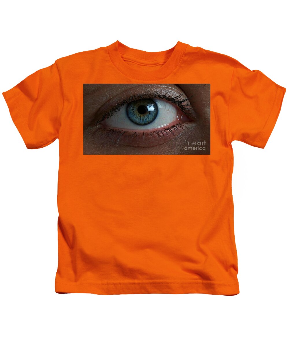 Human Eye Kids T-Shirt featuring the digital art Close up of a human blue eye by Benny Marty
