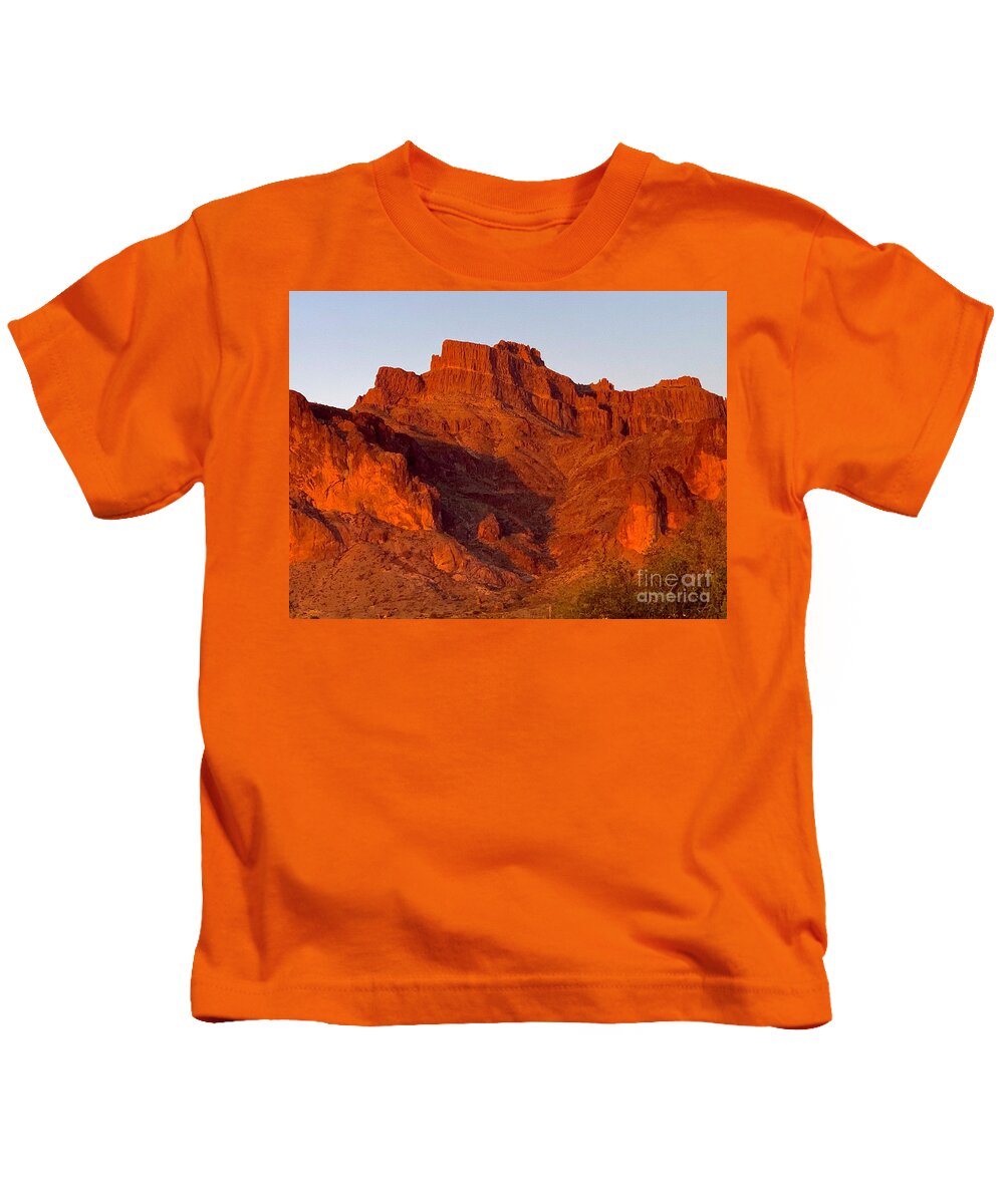 Cougar Shadow Catching Its Prey On The Superstition Mountains Kids T-Shirt featuring the digital art Cougar Shadow Catching Its Prey On The Superstition Mountains by Tammy Keyes