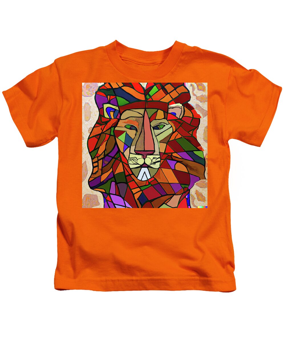 Carnivora Kids T-Shirt featuring the photograph Cubist African, Lion, Panthera leo, generative AI by Steve Estvanik