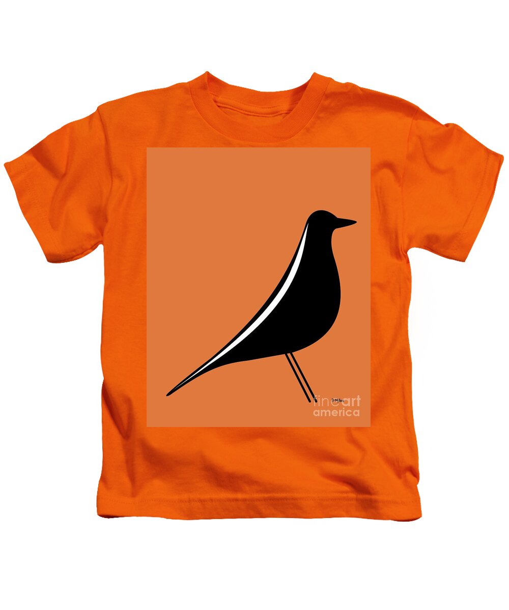 Mid Century Modern Kids T-Shirt featuring the digital art Eames House Bird on Orange by Donna Mibus