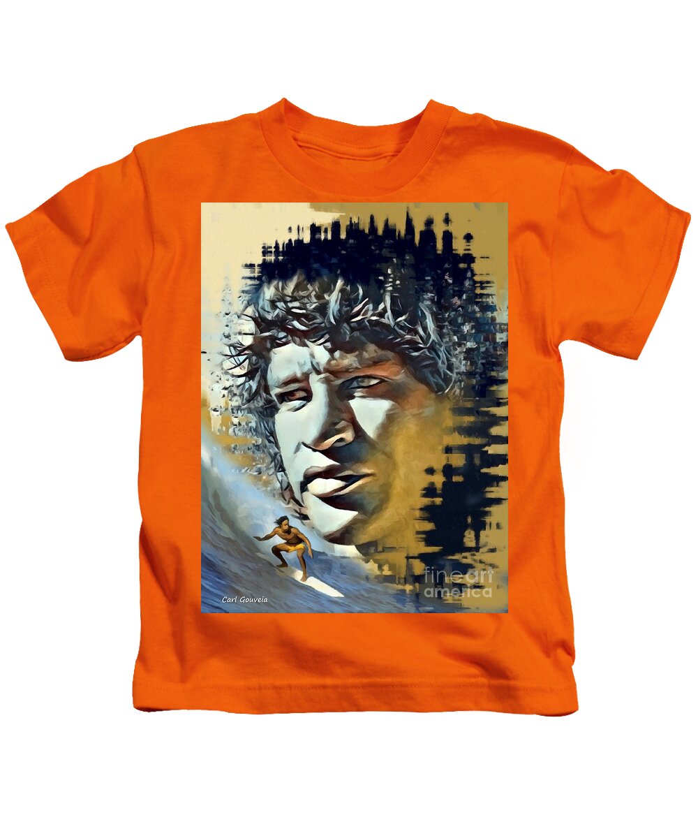 Eddie Aikau Kids T-Shirt featuring the mixed media Eddie Aikau by Carl Gouveia