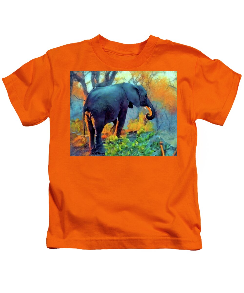 Elephant Kids T-Shirt featuring the painting Elephant Dawn by Joel Smith