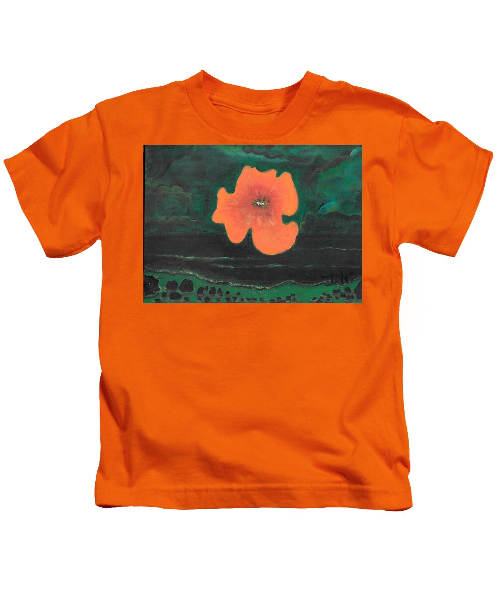 Supermoon Kids T-Shirt featuring the painting Flower Moon by Esoteric Gardens KN