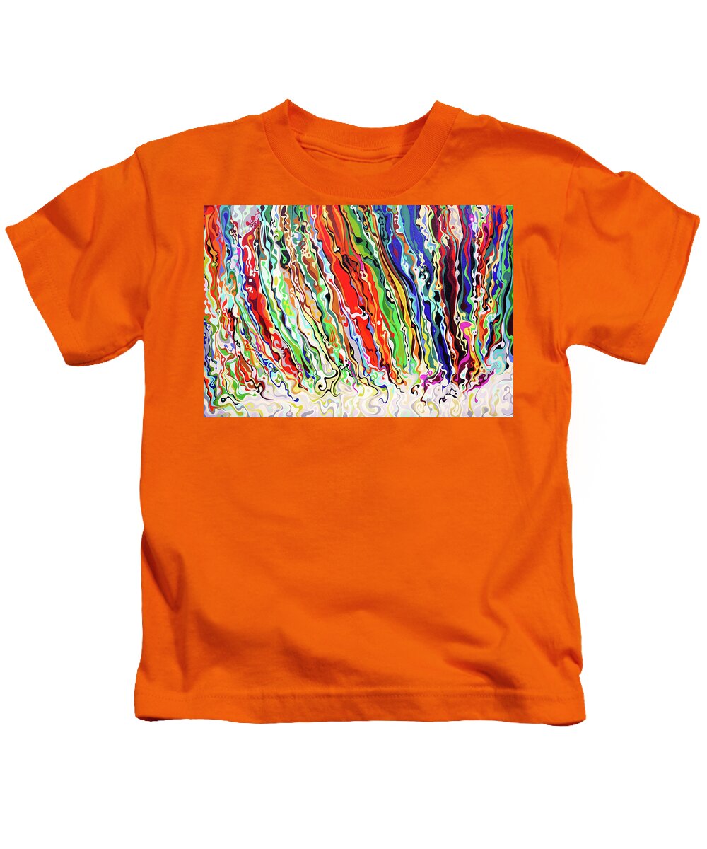 Abstract Kids T-Shirt featuring the painting Frothing Festive Frivil-Flow by Amy Ferrari