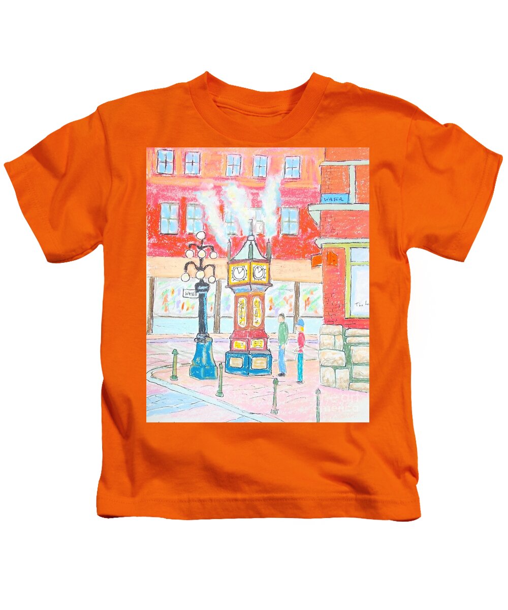 Pastel Kids T-Shirt featuring the pastel Gastown Steam clock by Rae Smith PAC