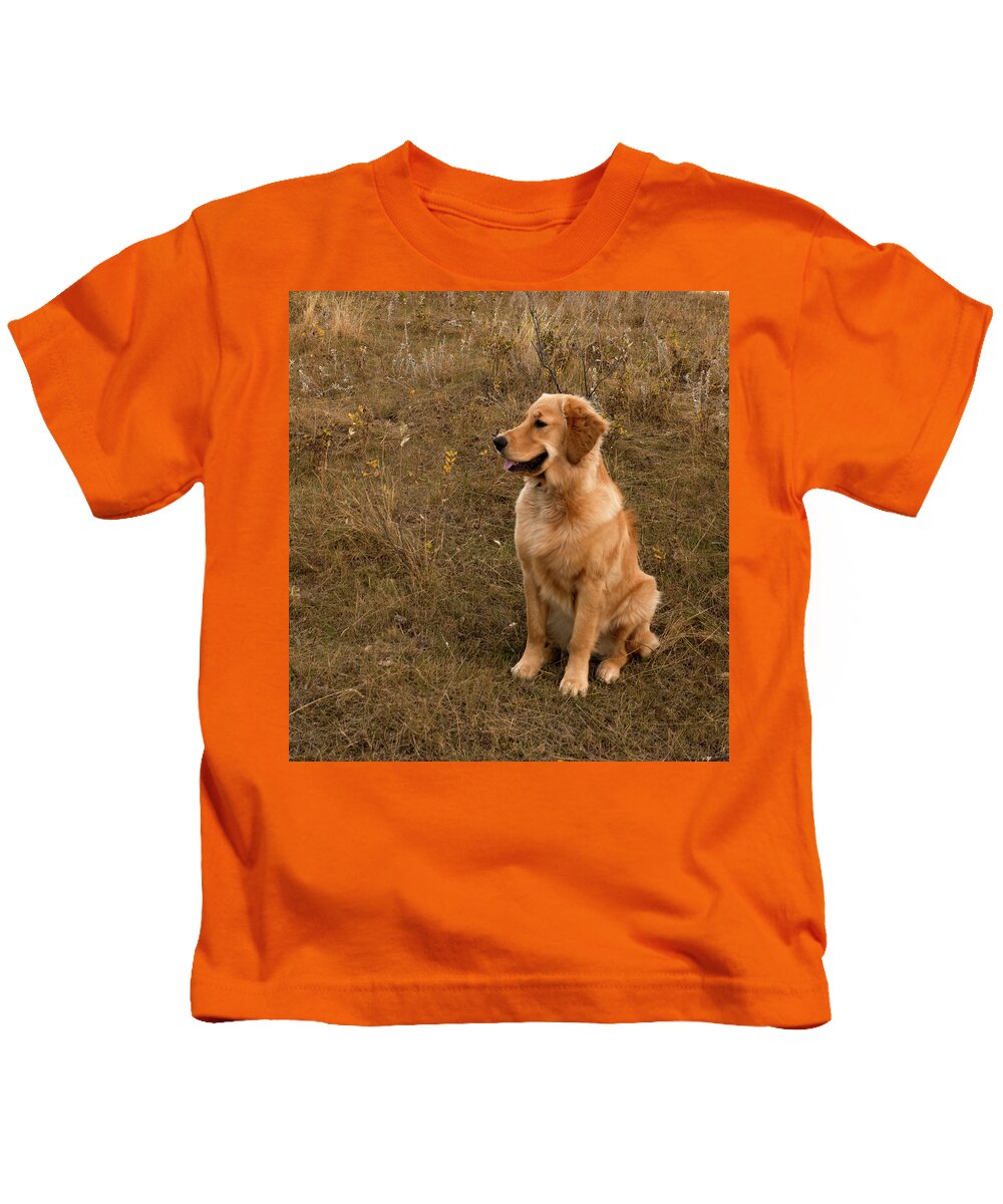 Dog Kids T-Shirt featuring the photograph Golden Retriever Smiling by Karen Rispin