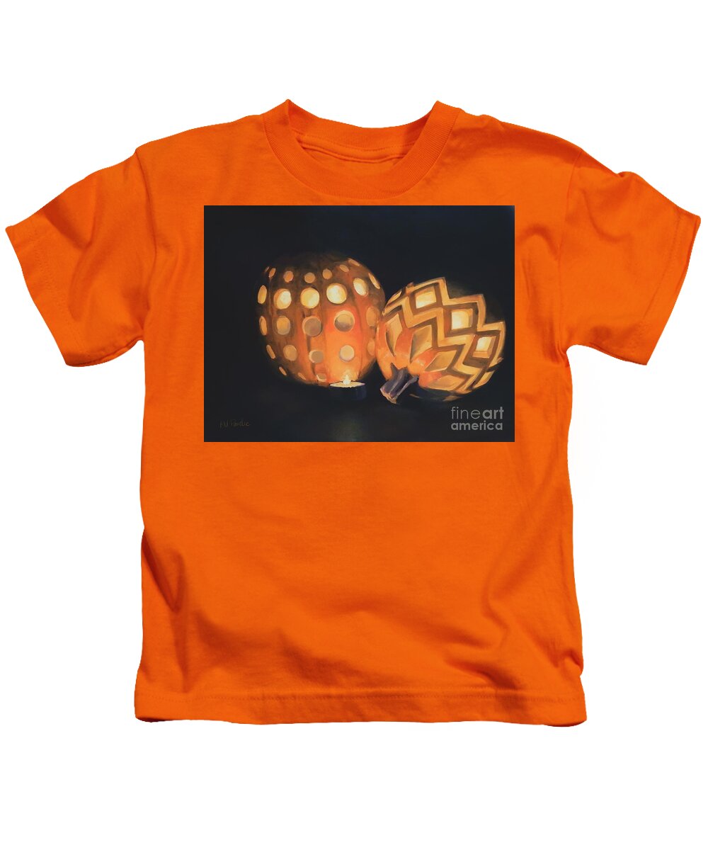 Halloween Kids T-Shirt featuring the painting Halloween glow by K M Pawelec