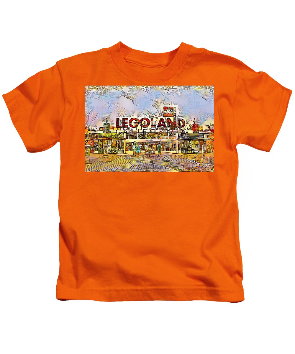 Wingsdomain Kids T-Shirt featuring the photograph Legoland in Rough Lines and Vibrant Contemporary Golden Colors 20200821 by Wingsdomain Art and Photography