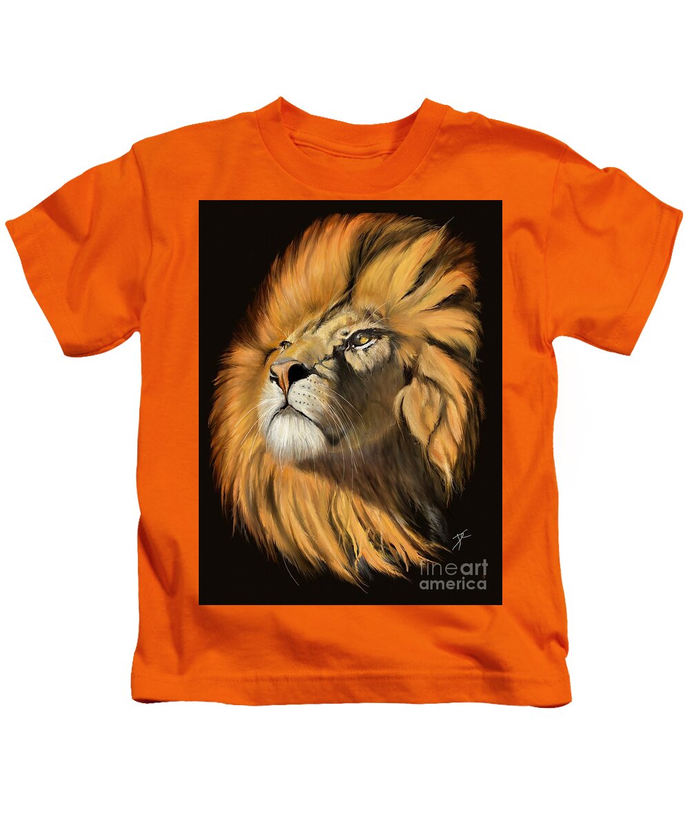 Animal Kids T-Shirt featuring the digital art Lion face 2 by Darren Cannell
