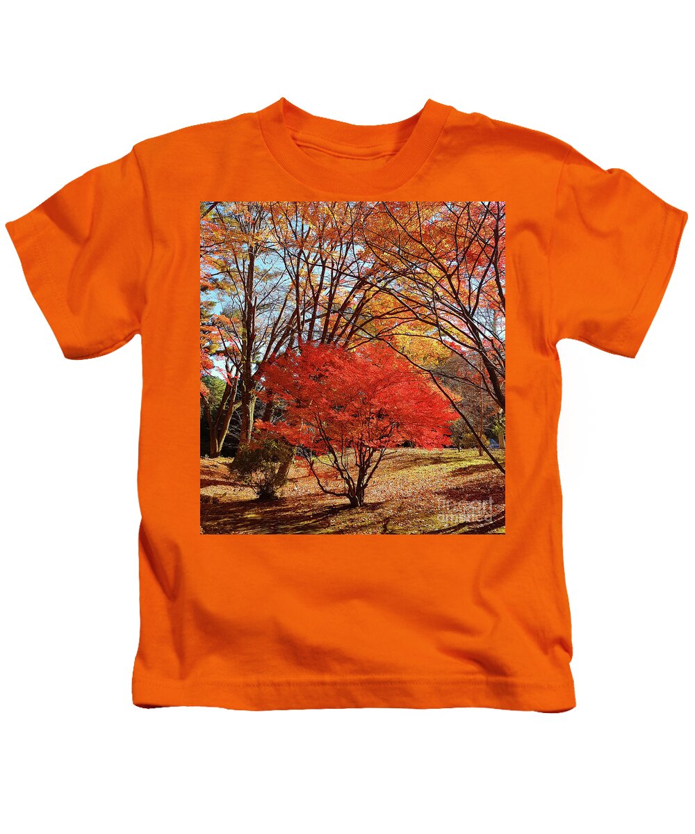 Autumn Kids T-Shirt featuring the photograph Glorious Little Red Tree in Japanese Autumn by Marguerita Tan