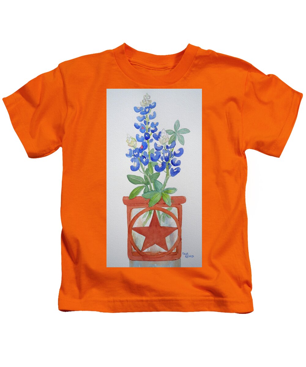 Bluebonnets Kids T-Shirt featuring the painting Lone Star Blues by Sue Kemp