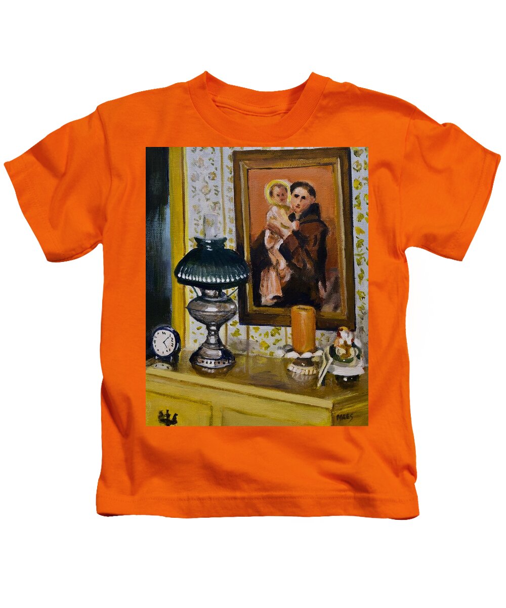 Waltmaes Kids T-Shirt featuring the painting Mom's Dresser by Walt Maes