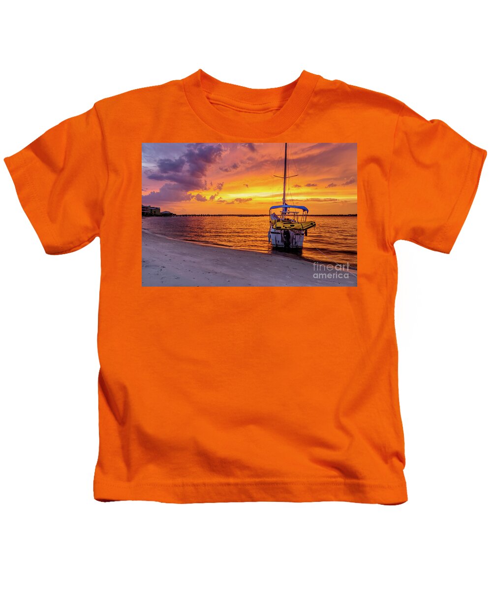 Navarre Kids T-Shirt featuring the photograph Navarre Florida Fire Sunset by Jennifer White