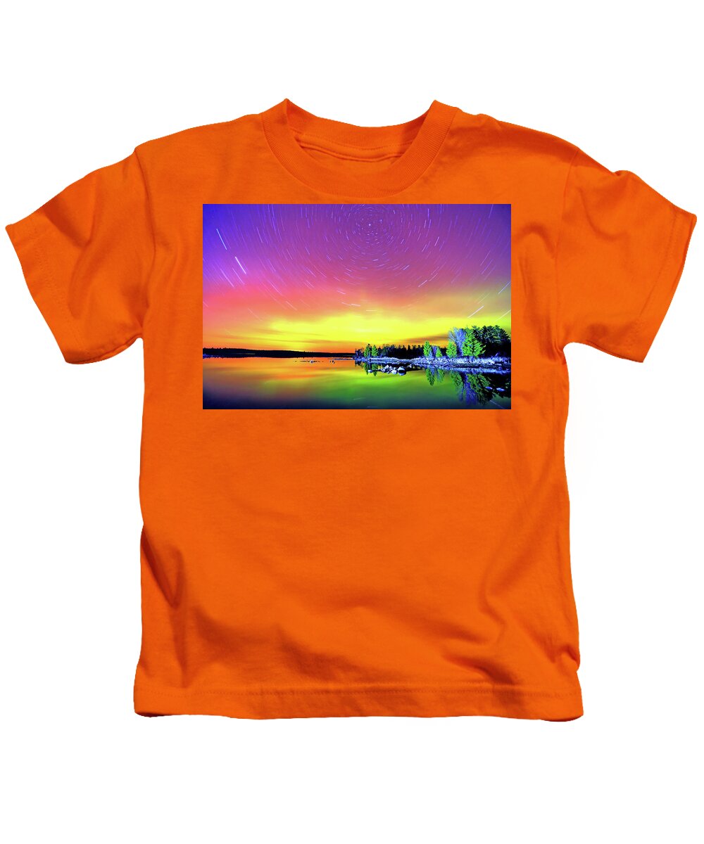 Northern Lights Kids T-Shirt featuring the photograph Northern Lights with Startrails by Shixing Wen