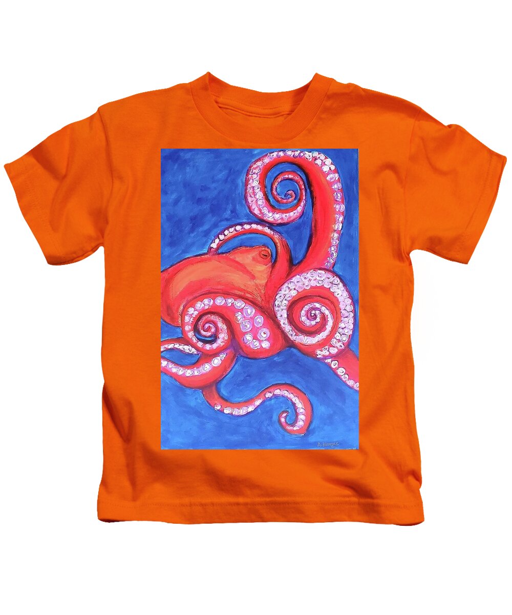 Nature Kids T-Shirt featuring the painting Octopus by Amy Kuenzie