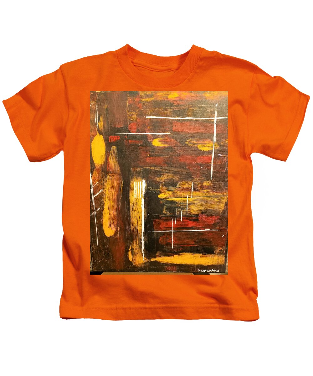  Kids T-Shirt featuring the painting Orange Embers by Samantha Latterner