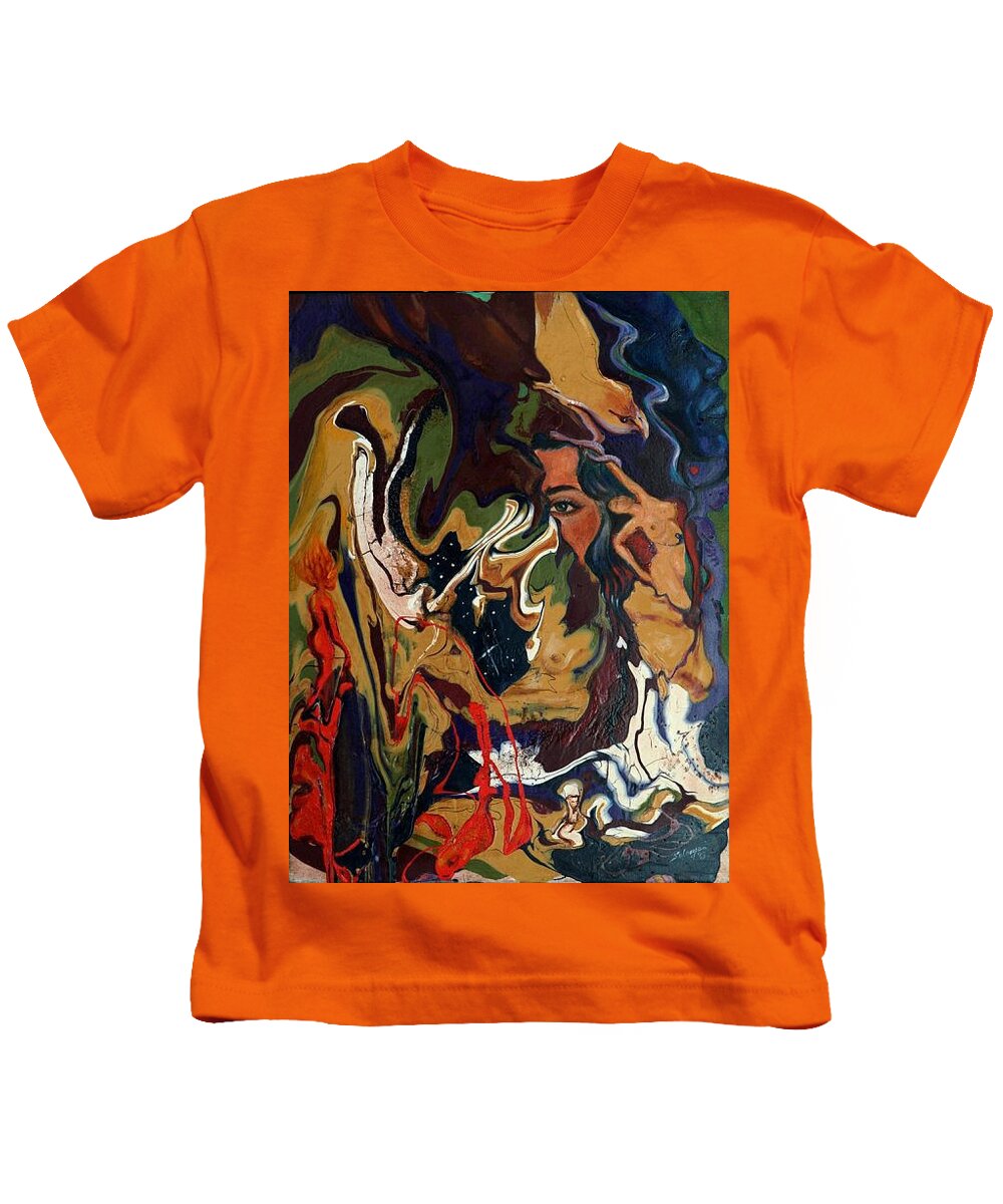Masks Kids T-Shirt featuring the mixed media Peaking by Sofanya White