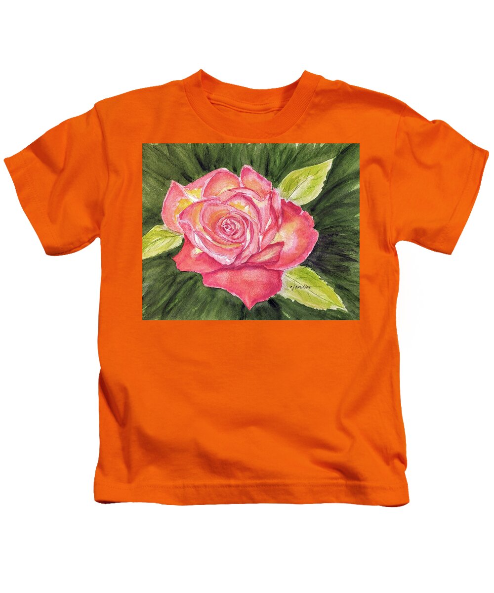Rose Kids T-Shirt featuring the painting Perfect Moment Rose - Watercolor by Claudette Carlton
