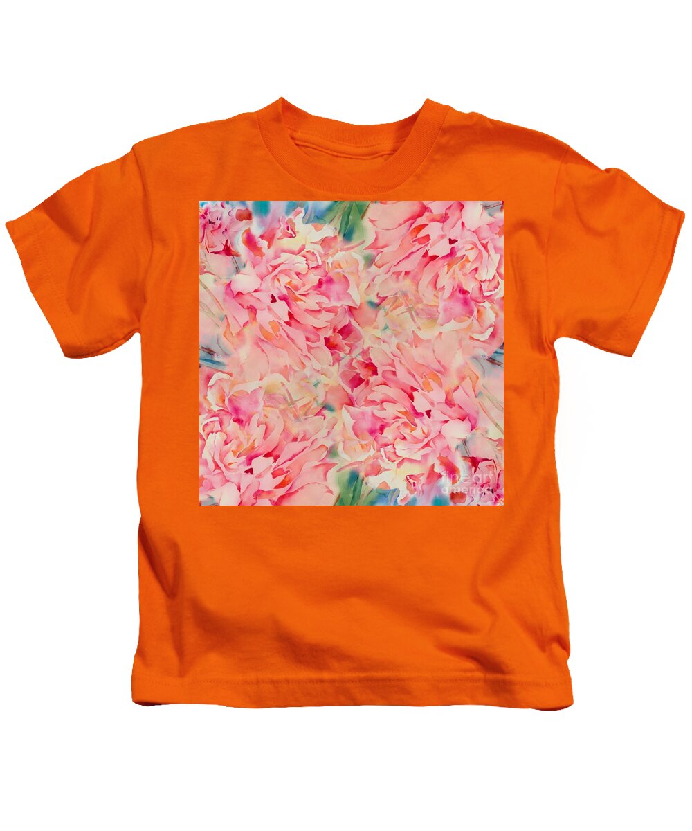 Peony Kids T-Shirt featuring the painting Pink Peonies by Liana Yarckin