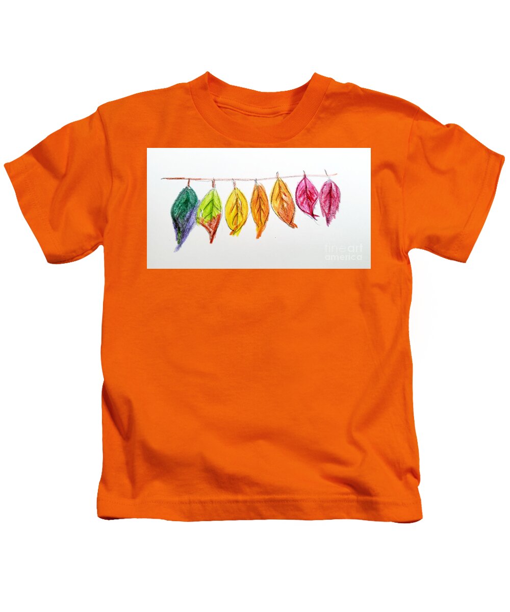  Kids T-Shirt featuring the painting Putting All my Leaves in a Row by Margaret Welsh Willowsilk