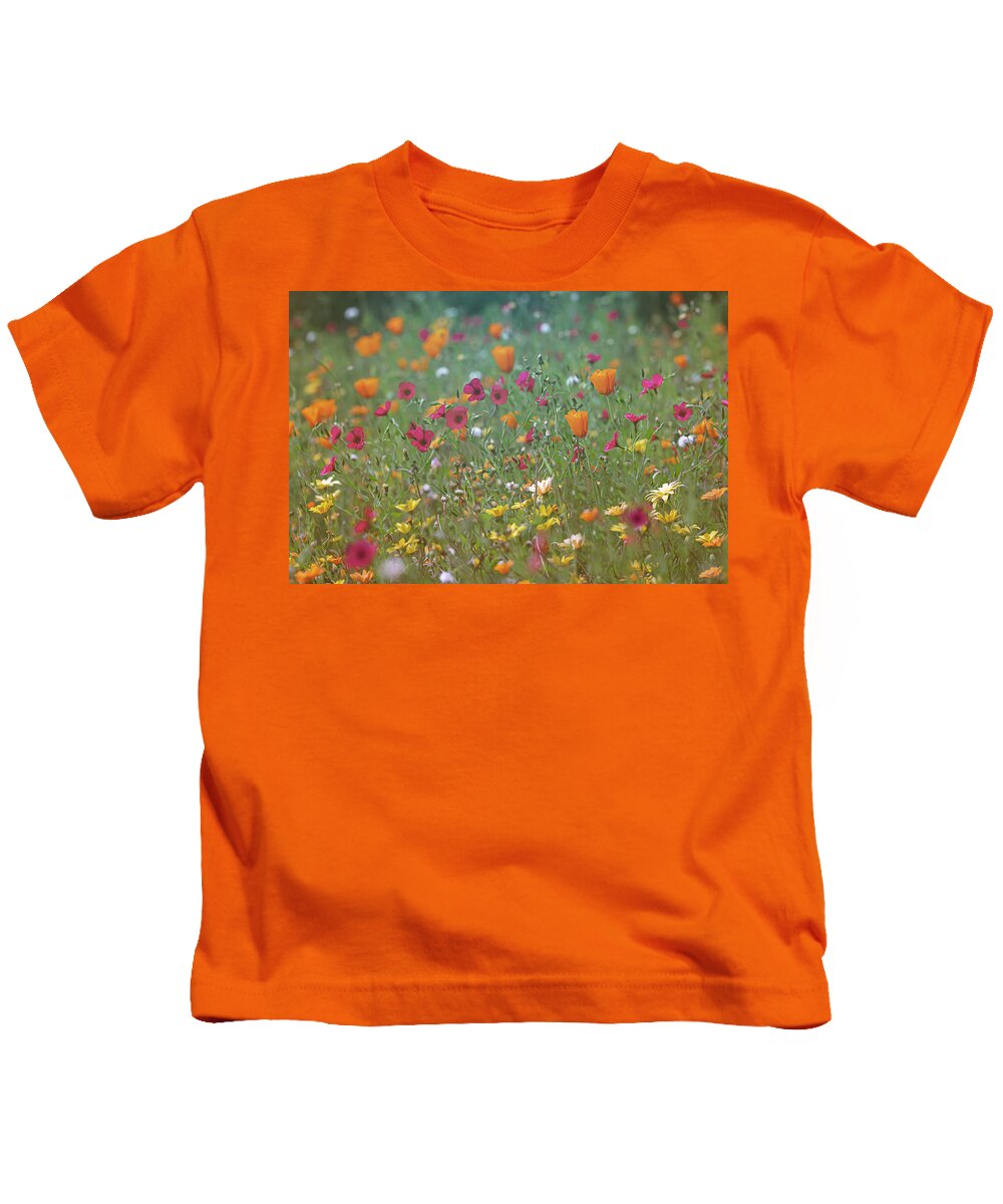 Meadow Kids T-Shirt featuring the photograph Red Flax in the Meadow by Vanessa Thomas