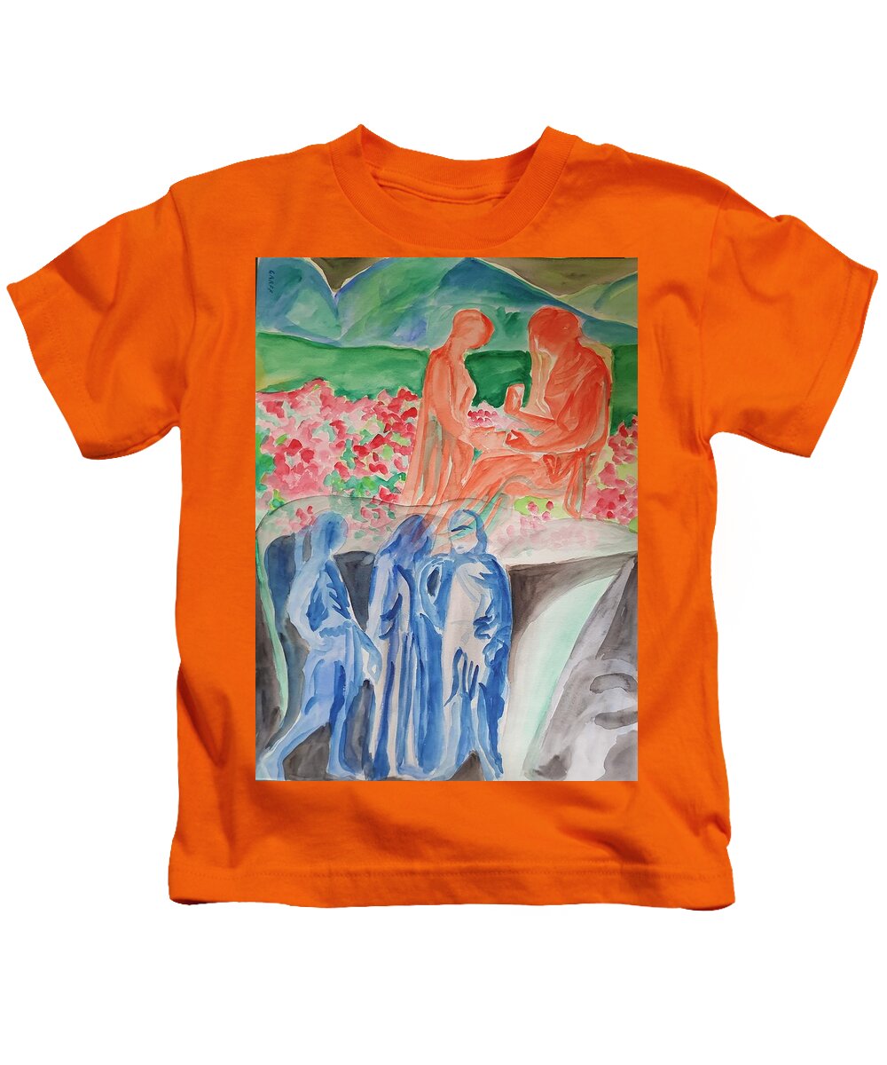 Masterpiece Paintings Kids T-Shirt featuring the painting Reign of Life vs Underworld by Enrico Garff