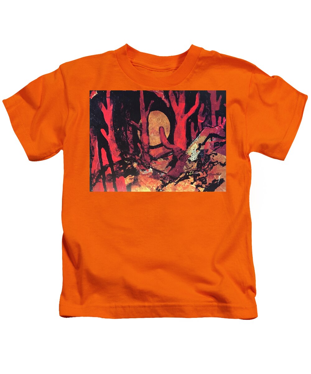 Southwest Landscape Kids T-Shirt featuring the painting Saguaro Sunset by Elaine Elliott