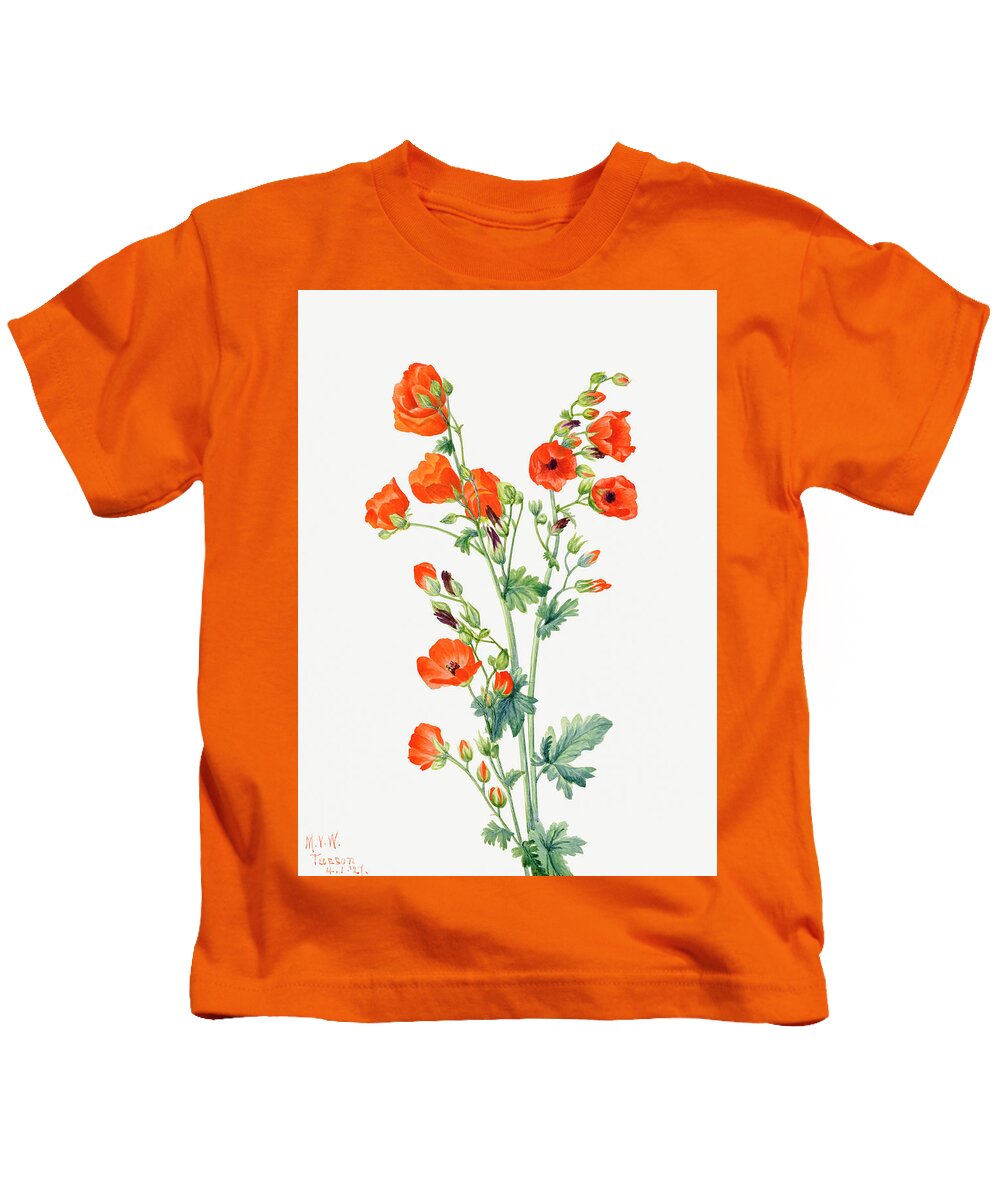 Scarlet Globe Mallow Kids T-Shirt featuring the painting Scarlet Globe Mallow by Mary Vaux Walcott. by World Art Collective