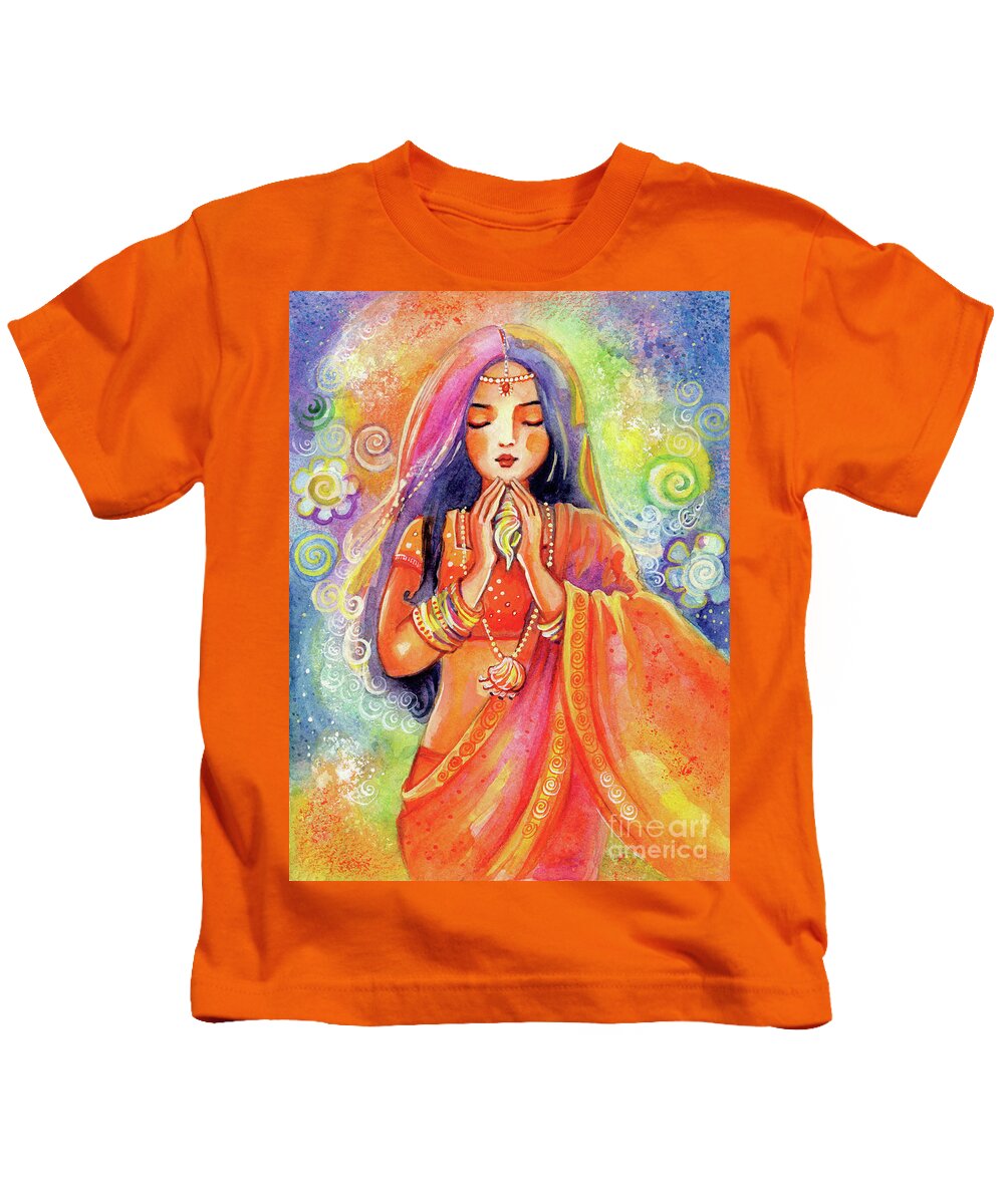 Praying Child Kids T-Shirt featuring the painting Seashell Wish by Eva Campbell