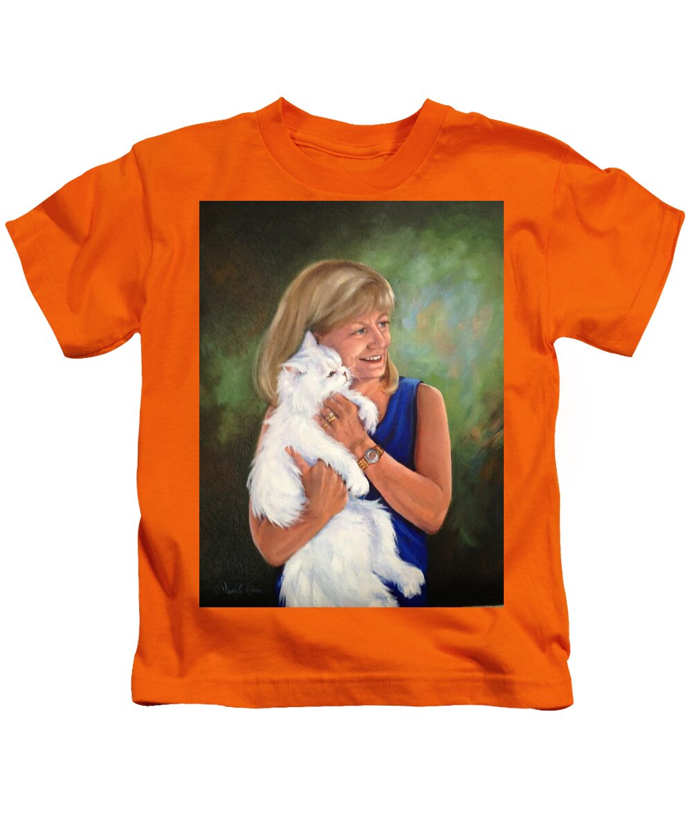 Cat Kids T-Shirt featuring the painting Self Portrait by Judy Rixom